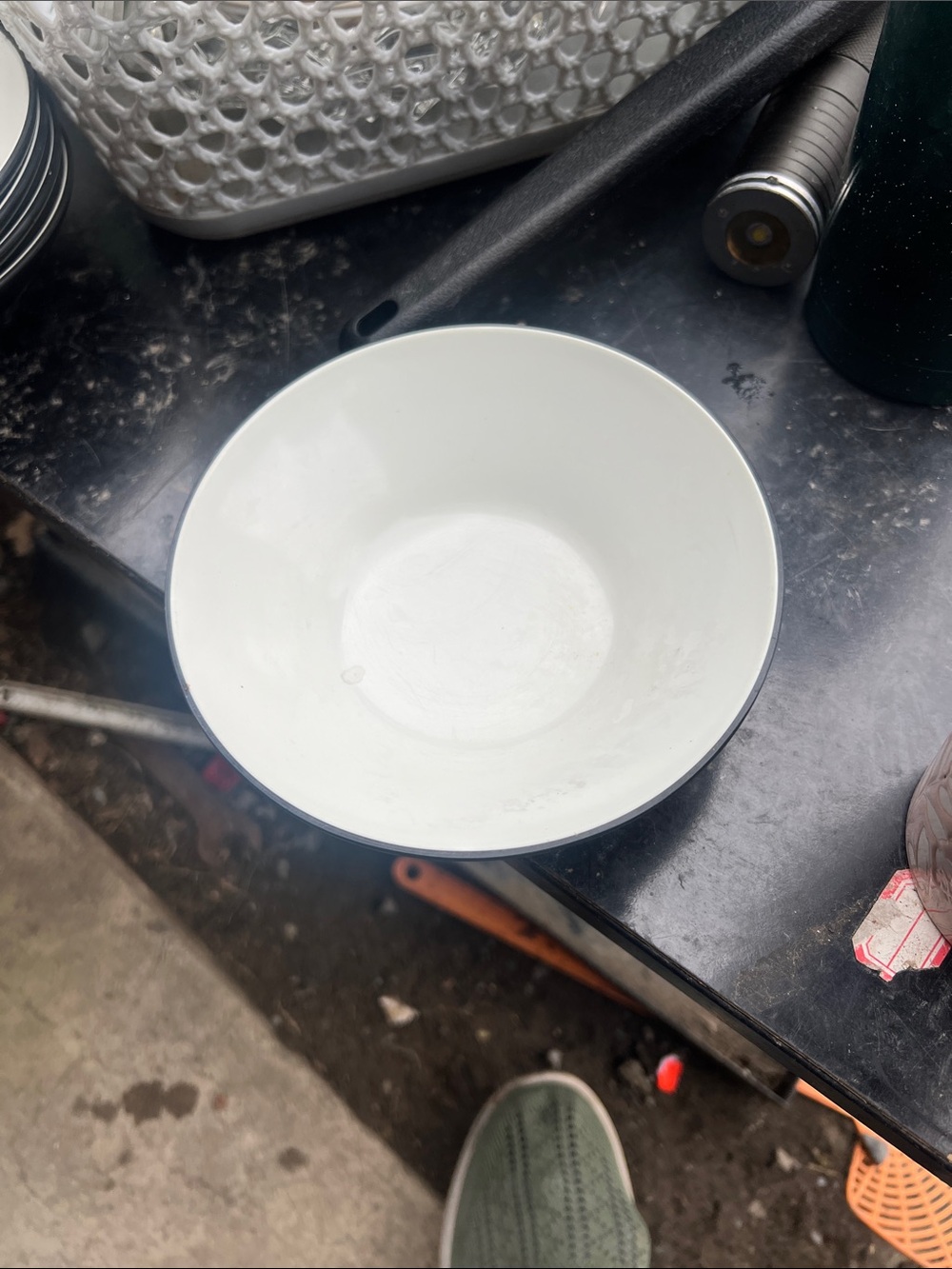 Vintage Simple White Ceramic Bowl with Thin Dark Rim
